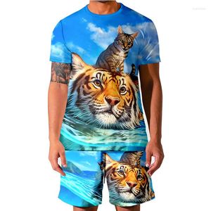 Мужские спортивные костюмы 3D Beach Tiger Мужской спортивный костюм Комплект мужская летняя повседневная футболка с коротким рукавом с принтом Шорты из 2 предметов