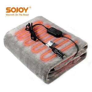 Cobertor lavável para carro elétrico SOJOY, lance de viagem de lã aquecido de 12 volts para carro e trailer, ótimo para clima frio e kits de emergência (cinza)