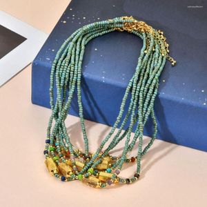 Hänge halsband ris pärla halsband djävulens ögonvatten natursten turkos design originalitet hand stickning bohemia justerbar pärlor