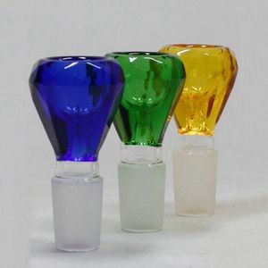 Colorful Diamond Cut Glass Smoking Replaceable 14MM 18MM Male Joint Dry Herb Tobacco Filter Bowl Oil Rigs Waterpipe Bong DownStem Bubbler Cigarette Holder