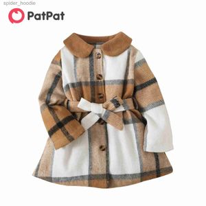 Men's Wool Blends Toddler Girl Doll Collar Plaid Button Design Belted Coats L230919