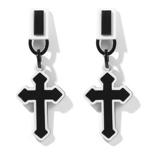 Wybu New Double Leaer Black White Cross Drop Earring for less men hanging Earing Crosses Earring JewelryBijouterie332V