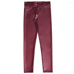 Men's Pants Men PU Leather Spring Casual Pencil Slim-Limbed Tight Trousers Chaparajos Shiny Convex Crotch Legging Fashion Skinny Jeans