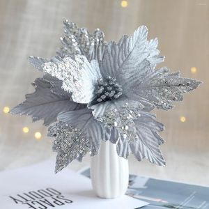 Dekorativa blommor DIY Xmas Wreath Year Gift Artificial Flower Heads Christmas Tree Ornaments 1 st 25cm Glitter