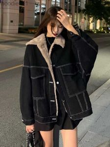 Women's Down Parkas Nya koreanska Fashion Winter Women Coat Warm 2023 Lapel denim Tjockjacka Casual Work Clothes Cotton Padded Jackor för kvinnors toppar L230920