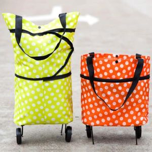 Large Capacity Tugboat Cart Shop Bag Household Foldable Portable Tugboat Bag Fashion Tote Supermarket Shopping Bag With 2 Wheels 920