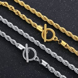 Fashion Cute OT Clasp Collar Singapore Twist Chain Necklace Stainless Steel Bling For Mens Boys Women Gifts 7mm 24inch Silver Gold Color