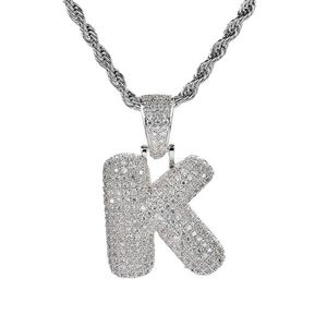 Silver 26 Letters For Choice Bubble Letter Pendant Necklace With Micro Pave Cubic Zirconia Hip Hop Chain Halsband för män unisex J2108