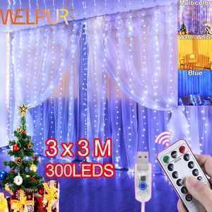 Decorazioni natalizie LED Ghirlanda solare Luci per tende USB Festone Luce fata Ramadan Decorazione dell'albero Camera da letto Arredamento della camera 230919