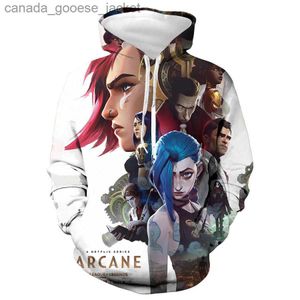 Herrtröjor tröjor anime arcane av legender 3d hoodie män mode kappa barn hoodies barn hip hop boy tracksuit lol jinx tröjor230920