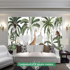 Wallpapers crianças animal parede mural personalizado aquarela selva berçário 3d papel de parede criança quarto decoração girafa elefante arte decoração pintura