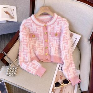 22SS Pink Designer Sweter Women Crew Neck Knit Cardigan Sweters z długim rękawem odzież damska