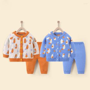 Conjuntos de roupas Quentes Bebê Split Sweater Set Primavera e Outono Meninas Casaco Atacado Flor Dos Desenhos Animados Em Torno Do Pescoço Cardigan Estilo