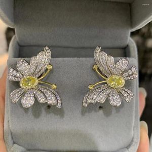 Brincos de garanhão 925 prata esterlina com zircão cúbico borboleta brinco amarelo e branco cor misturada jóias finas femininas