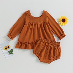 Zestawy odzieży 0516 Lioraitiin 024m Baby Girl 2pcs Summer Stroje z długim rękawem Donicka Dress Dress Tops Bloomer Set Ubrania 230919