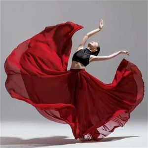 Palco desgaste trajes de dança flamenco para senhoras cor sólida chiffon fino solto elegante saias longas suave prática clássica roupas2680