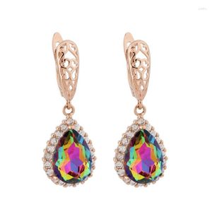 Dangle Earrings Crystal Long Rose Gold Color Water Drop Natural Zircon For Women Fashion Jewelry 2023