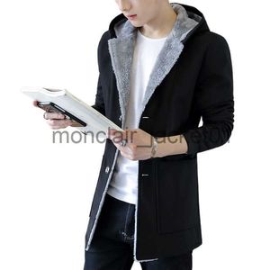 Casacos de Trench Masculinos Moda Masculina Jaqueta Com Capuz Quente 2023 Inverno MenTrench Coat Plus Velvet Espessamento Slim Fit Lã Casaco Trench Coat J230920