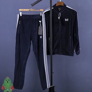 Men's Tracksuits Embroidery Butterfly Needles Tracksuit Zipper Jacket AWGE Dark Blue Set 230920