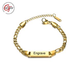 Goxijite Trendy Custom Engrave Name Bracelet For Women Kid Stainless Steel Adjustable Date Charm Gift Link Chain293Q