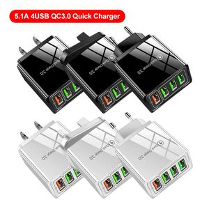 Multi-Port-USB-Ladegerät 4 Ports Handy-Adapter EU US QC 3.0 48W Schnellladeadapter für iPhone 13 12 11 Samsung Xiaomi Ladegerät 90V-240V