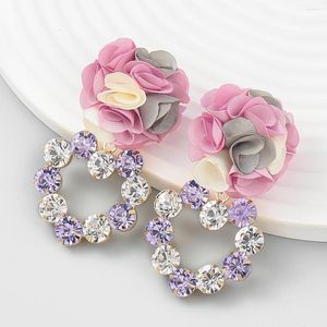 Dingle örhängen Pauli Manfi Summer Fabric Rhinestone Floral Heart Casual Party Elegant Jewelry Women's