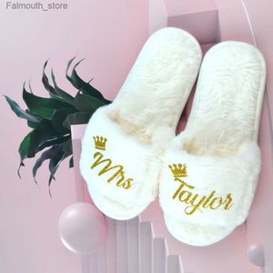 Chinelos personalizados casamento nupcial noivo algodão fofo quarto chinelos macios personalizados dama de honra chinelos de dedo do pé aberto sapatos de festa internos q230920