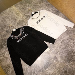 Pearl Diamond Loose Sweater Women Fashion Simple Knitted Pullover Sweater Long Sleeve Warm Tops