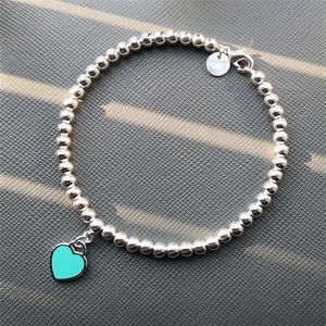 S925 Sterling Silver Ladies Classic Emamel Heart-Shaped Tag 4M Bead Armband European och American Popular Ladies Holiday Gifts 20225y