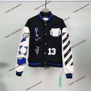 Fall/Winter Men's Jacket off Brand White Coat 2024 Luxury Heavy Industry Embroidered Crystal Diamond baseball uniform Premium couple clothing