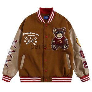Men's Jackets 2022 Unisex Oversized Baseball Jacket With Bear Embroidery Fashion Loose Fit Letterman Coat Outerwear Tops For Couples Men's Jackets 11 x0920 x0921