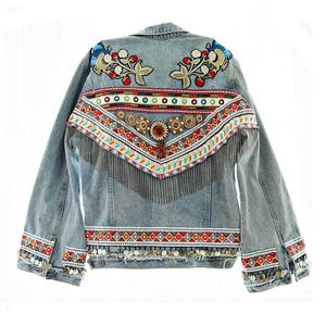 Kadın Ceket İşlemeli Denim Ceket 2023 Bahar Vintage Uzun Kollu Ceket Festivali Pist Emelyed Coats Chic Ladies Chaqueta 230920