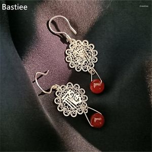 Dangle Küpe Bastiee Miao S999 STERLING Gümüş Etnik El Yapımı Dilgide El Sanatları Çin Antika Düğün Hanfu Takı