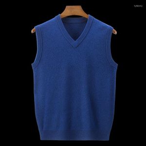 Men's Vests Solid Color Cashmere Sweater V-neck Vest Autumn And Winter Casual Father's Outfit Thickened Bottom