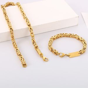 6mm 20cm + 50cm Set di gioielli in acciaio inossidabile con oro argento annodato V set di braccialetti con collana a catena bizantina per le donne Regali di moda da uomo