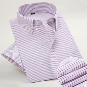 Men's Dress Shirts Blue Striped Shirt Short Sleeved Youth Business Work Uniform Casual White Vertical Flower