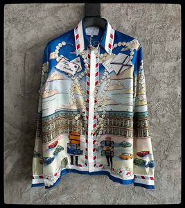 Men's casual shirt Autumn Car pattern silk fabric long sleeve loose version of Europe and the United States trend shirt high-quality men's clothing