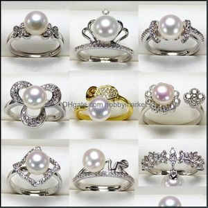 Jewelry Settings Diy Pearl Ring 925 Sier Rings Zircon For Girl Women Shiny Fine Adjustable Gift 9Pcs/Lot Drop Delivery Dhgarden Oto2W