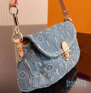 Mini bonito denim bolsa de ombro frança marca luxo l monogramas flores impresso lona axilas alças duplas crossbody hobo sacos