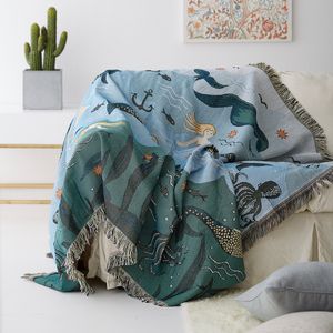 Blankets Textile City Nordic Style Throw Blanket Mermaid Pattern Blanket For Bed Living Room Tapestry Carpet Sofa Blanket Cover Bedspread 230920