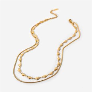 Pendanthalsband 2022 Tarnish Double Layer Heart Halsband Kvinnor Chunky Rostfritt stål Thin Chain Choker 18K Gold Boho Jewel2757