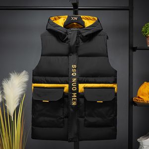 Men's Vests 3626 Black Beige Yellow Sleeveless Coat Men Autumn Winter Bodywarmer With Hooded Casual Down Cotton Vest Thick Warm 230919