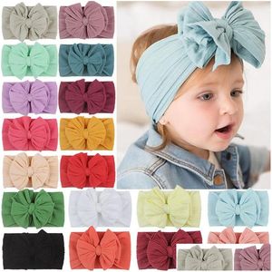 Haarschmuck 2021 Weiches Nylon-Jacquard-Kinderhaarband Baby Super Stretch Bow Girls Big Bows Solid Stirnbänder M2870 Drop Delive Dhaxy