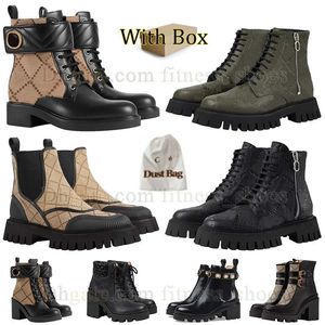 DHgate Hot Martin Botas Tornozelo Mulheres Vintage Impressão Jacquard Têxtil Clássico Couro Alto Salto Botas de Combate Botas de Neve Desert Lace-Up Sola de Borracha Zíper com Caixa