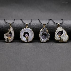 Hänge halsband Rock Mineral Grey Agates Amethysts Charm Crystal Quartz Stone Necklace Reiki Healing Natural