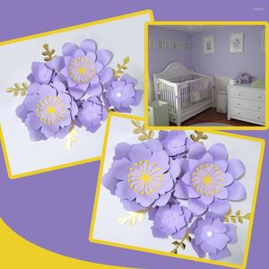 Flores decorativas lilás rosa diy papel folhas de ouro conjunto para bebê menina berçário arte da parede crianças decoração do quarto floral