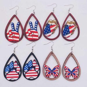 Dangle Earrings Independence Day Red White Blue Yeah Butterfly Wood Teardrop For Women 4th Of July Jewelry Gift