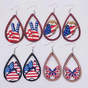 Kolczyki Dangle Independence Dzień czerwony biały niebieski tak Butterfly Wood Teardrop for Women 4 lipca Prezent biżuterii