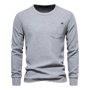 Magliette da uomo AIOPESON Waffle Cotton Tinta unita Magliette da uomo Tasca singola T-shirt a maniche lunghe per Top basic traspiranti primaverili 230920