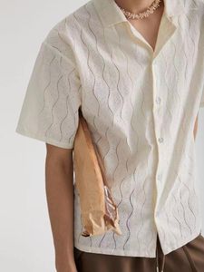 Мужские повседневные рубашки 2023, винтажная кружевная французская рубашка абрикосового цвета с короткими рукавами, одежда унисекс, летняя свободная корейская версия